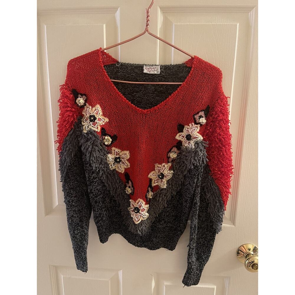 Colleen Toland Hand Knitted Sweater Women's M Long Sleeve Rare Red Black VNT 90s